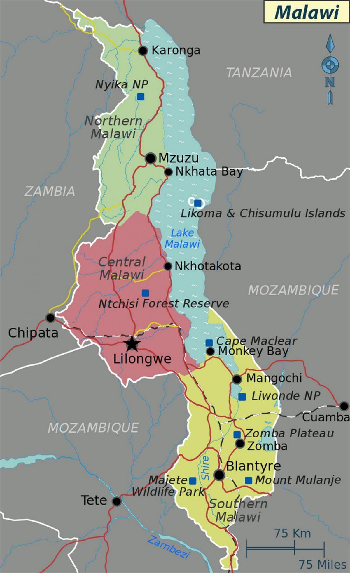 kaart lake Malawi aafrika
