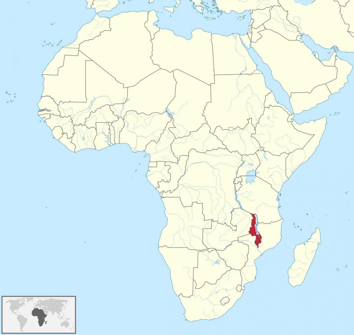 aafrika kaart, mis näitab Malawi