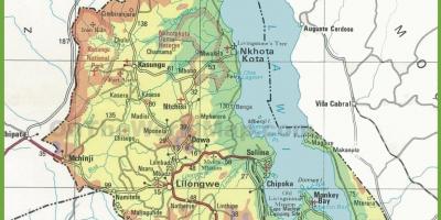 Kaart füüsiline kaart, Malawi