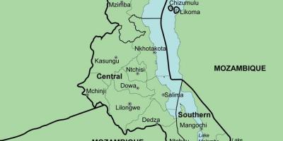 Kaart, Malawi, mis näitab linnaosades