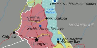 Kaart lake Malawi aafrika