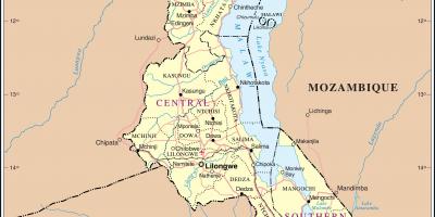 Kaart, Malawi, mis näitab teed